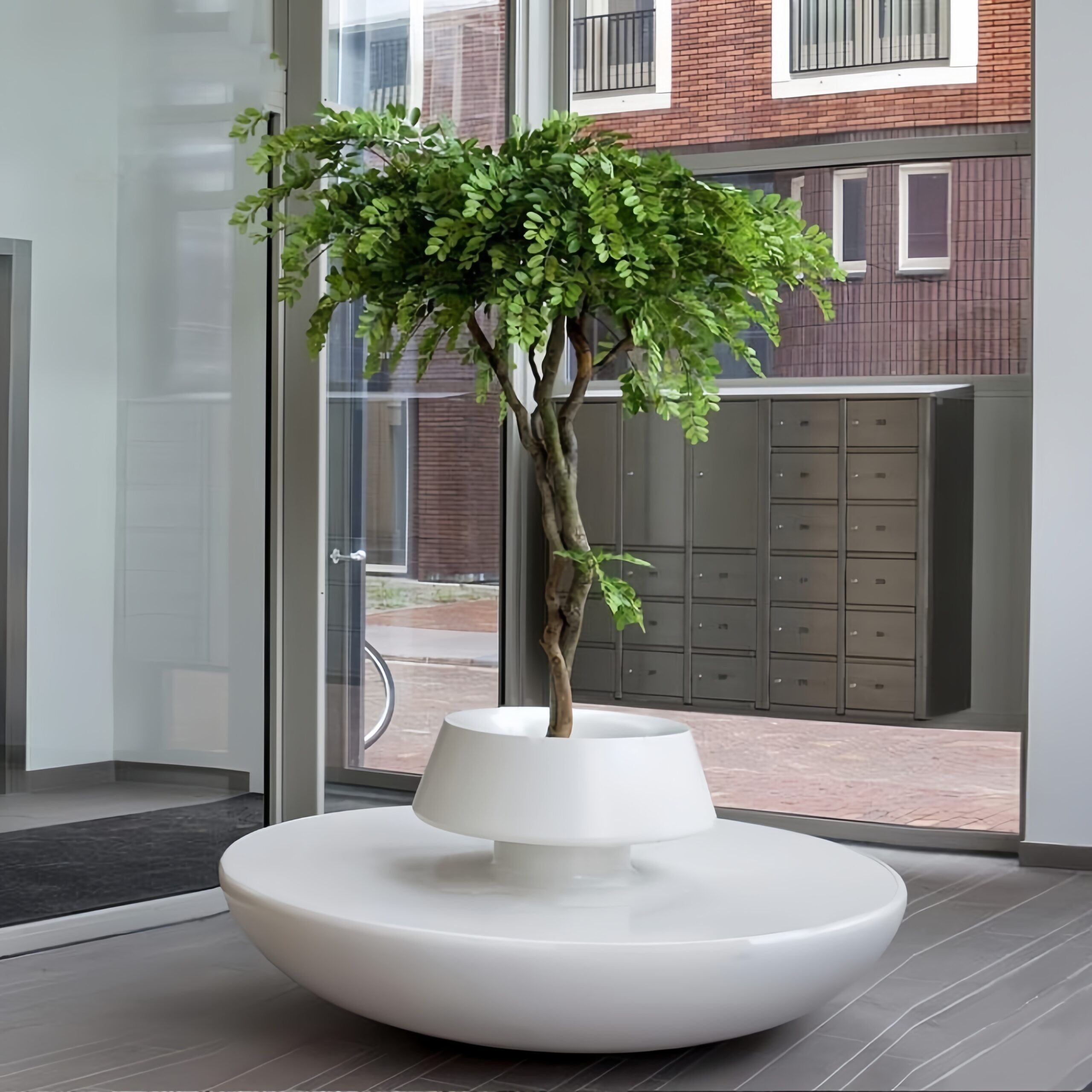 Circular Fiberglass Tree Planter Wooden Benches - Imagem 4