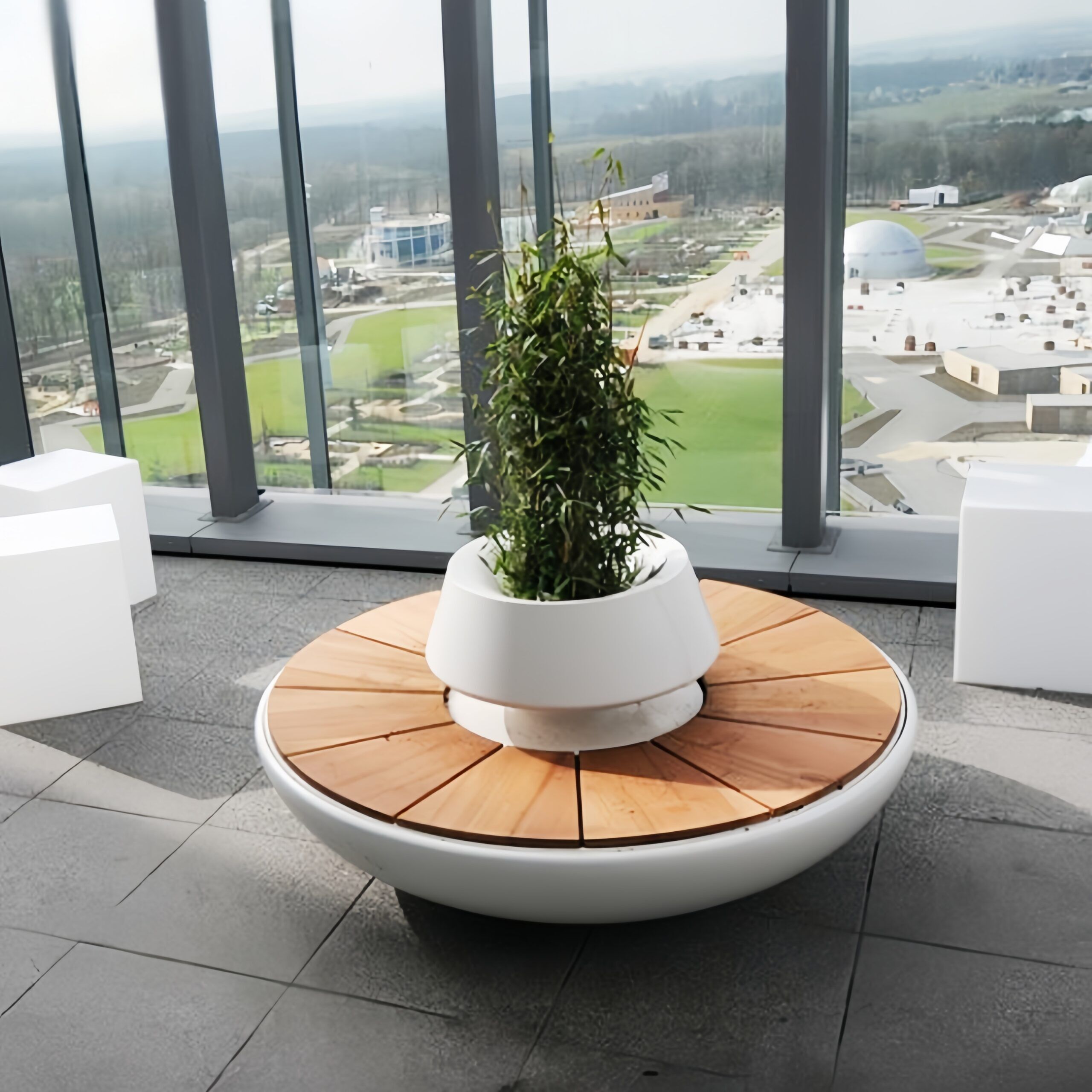 Circular Fiberglass Tree Planter Wooden Benches - Imagem 3
