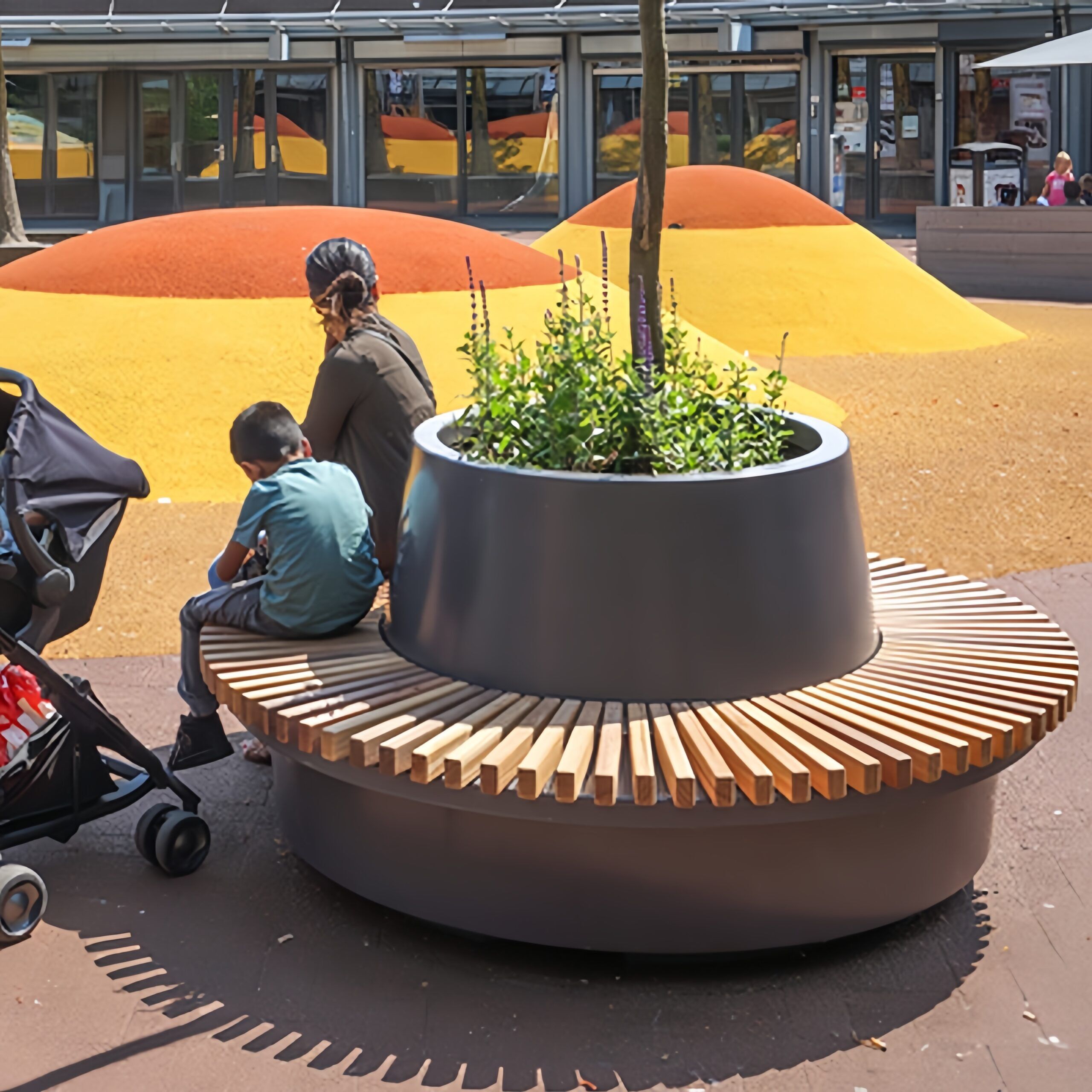Circular Fiberglass Tree Planter Wooden Benches - Imagem 2