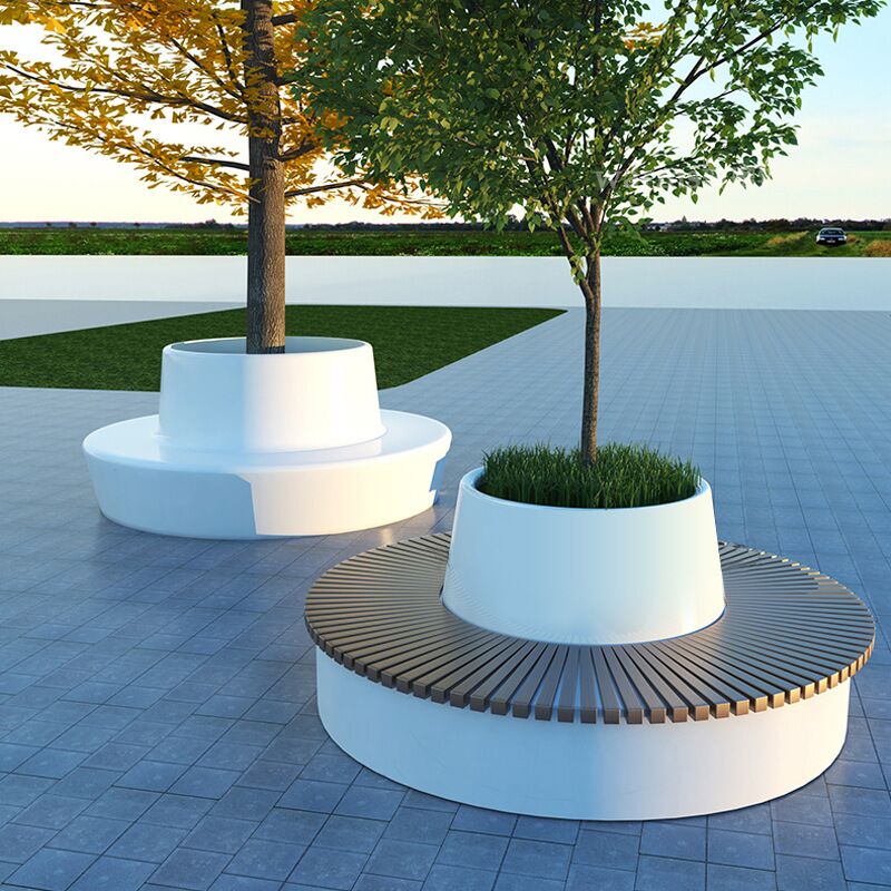 Circular Fiberglass Tree Planter Wooden Benches