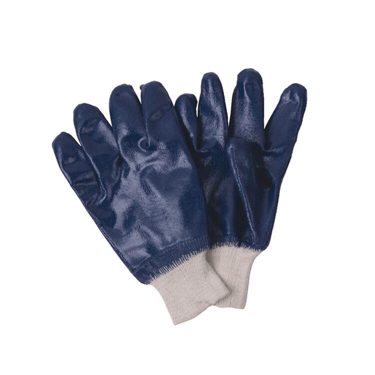 Full coated nitrile gloves knit wrist blue yellow color - Image 2